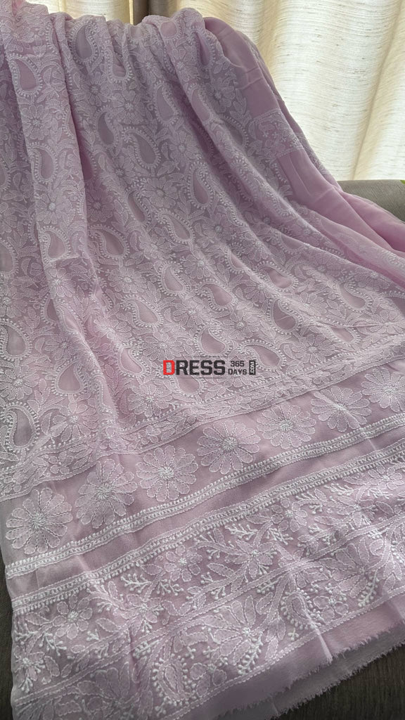 Powder Pink Lucknowi Chikankari Suit (Kurta & Dupatta) Chikankari Suits