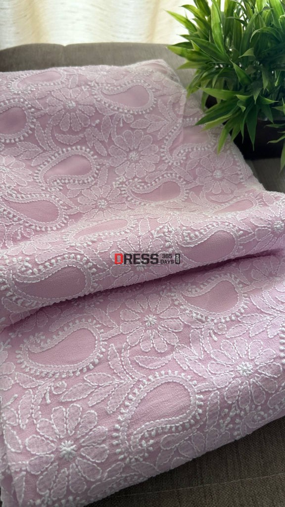 Powder Pink Lucknowi Chikankari Suit (Kurta & Dupatta) Chikankari Suits