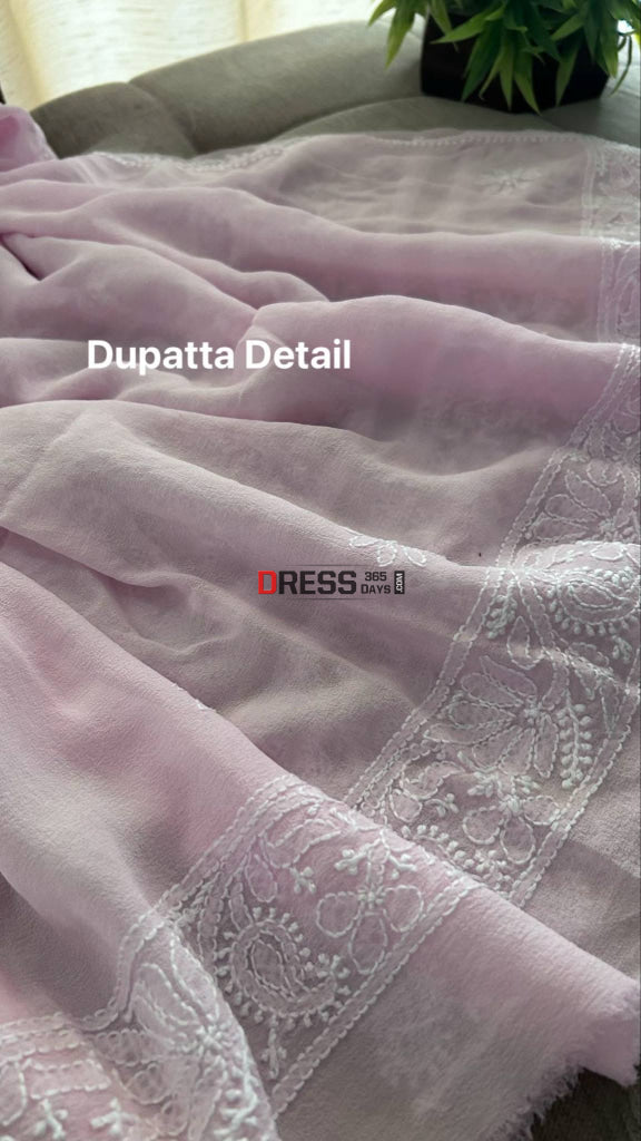 Powder Pink Lucknowi Chikankari Suit (Kurta & Dupatta) Chikankari Suits