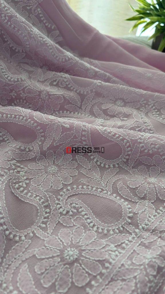 Powder Pink Lucknowi Chikankari Suit (Kurta & Dupatta) Chikankari Suits