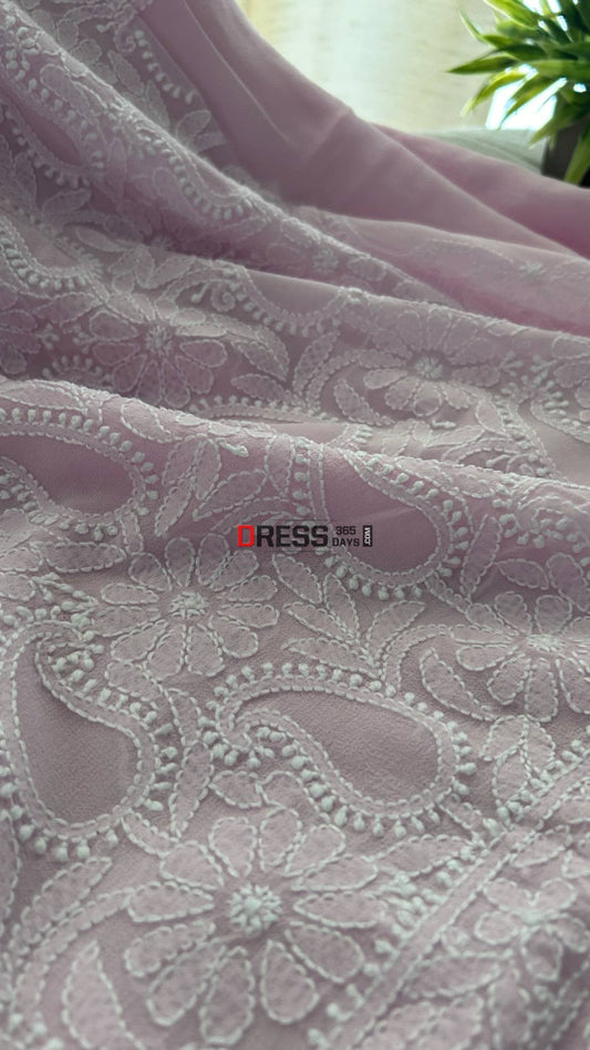 Powder Pink Lucknowi Chikankari Suit (Kurta & Dupatta) Chikankari Suits