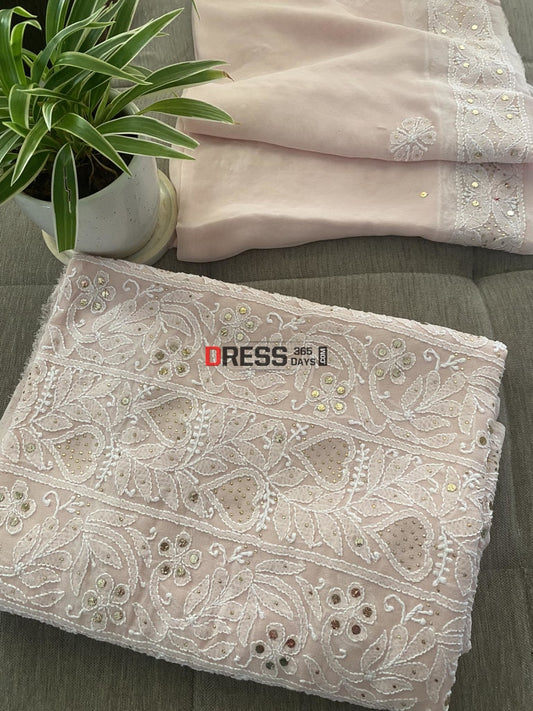 Powder Pink Lucknowi Mukaish Suit Chikankari Suits