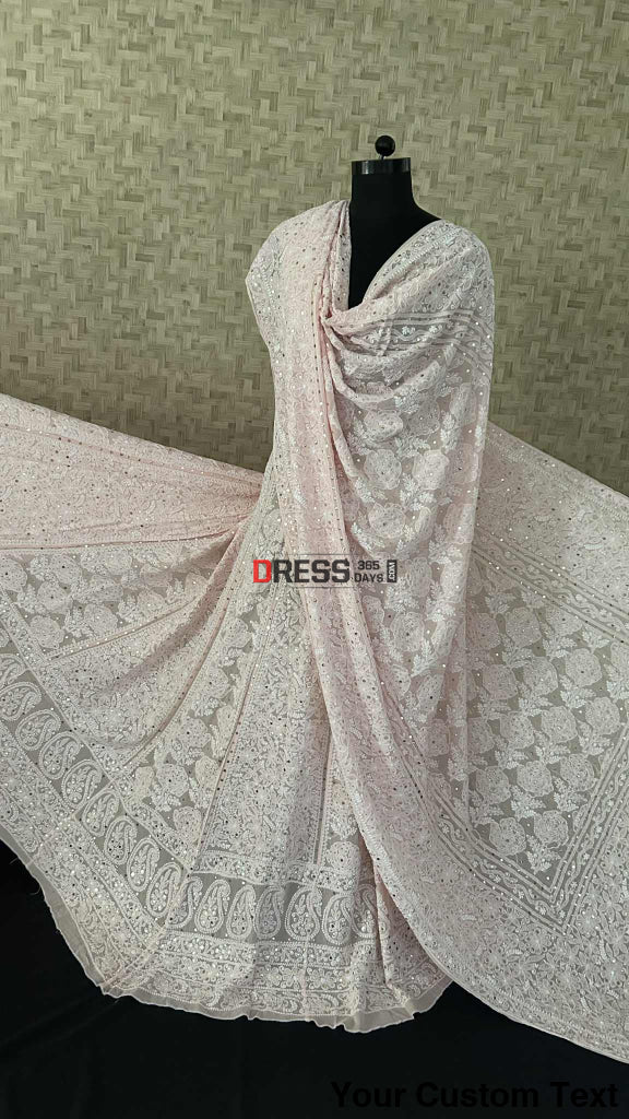 Powder Pink Mukaish Chikankari Lehenga Set Chikankari Lehenga