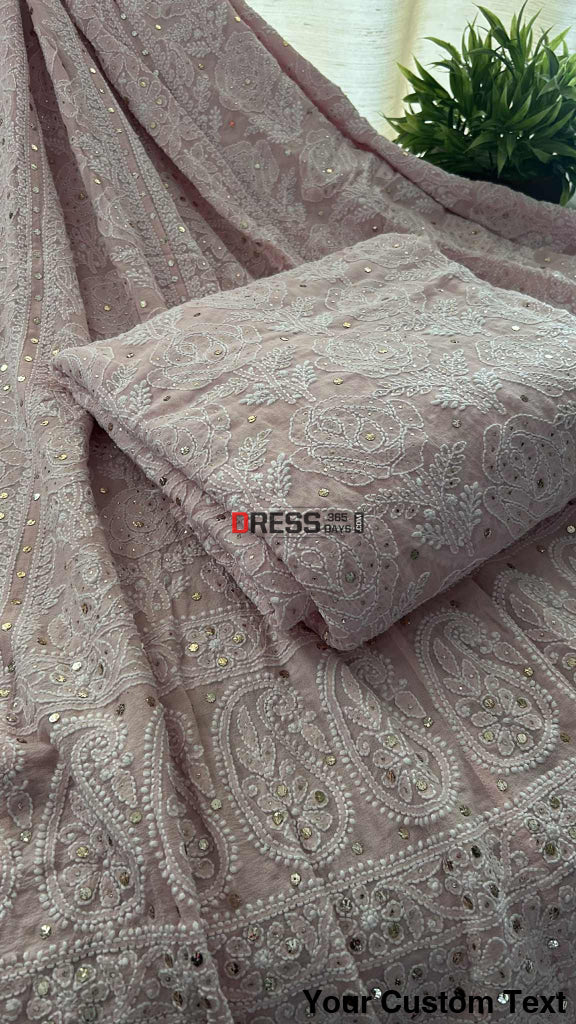 Powder Pink Mukaish Chikankari Lehenga Set Chikankari Lehenga