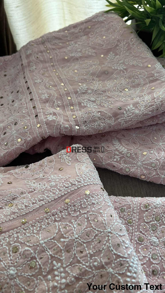 Powder Pink Mukaish Chikankari Lehenga Set Chikankari Lehenga