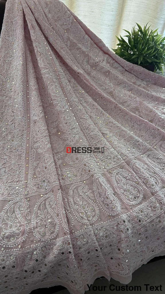 Powder Pink Mukaish Chikankari Lehenga Set Chikankari Lehenga