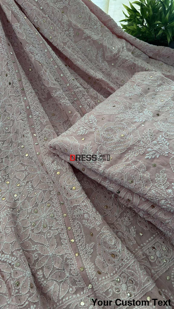 Powder Pink Mukaish Chikankari Lehenga Set Chikankari Lehenga