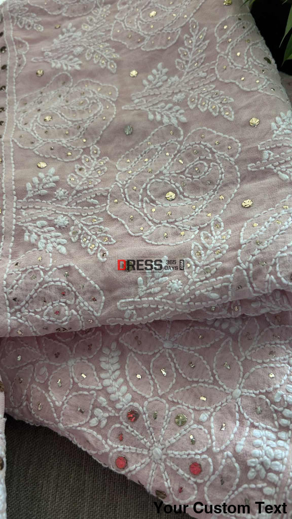 Powder Pink Mukaish Chikankari Lehenga Set Chikankari Lehenga