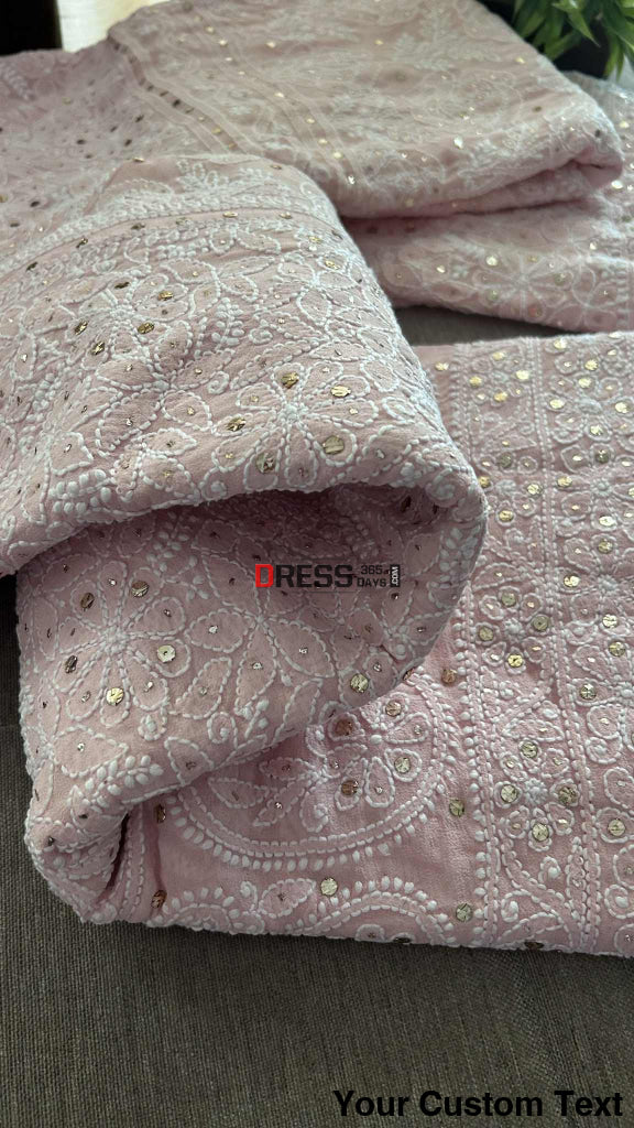 Powder Pink Mukaish Chikankari Lehenga Set Chikankari Lehenga