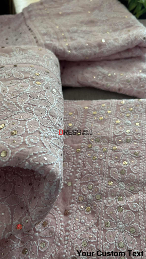 Powder Pink Mukaish Chikankari Lehenga Set Chikankari Lehenga