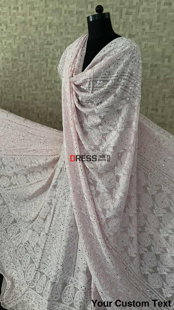 Powder Pink Mukaish Chikankari Lehenga Set Chikankari Lehenga