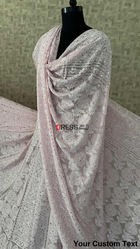 Powder Pink Mukaish Chikankari Lehenga Set Chikankari Lehenga