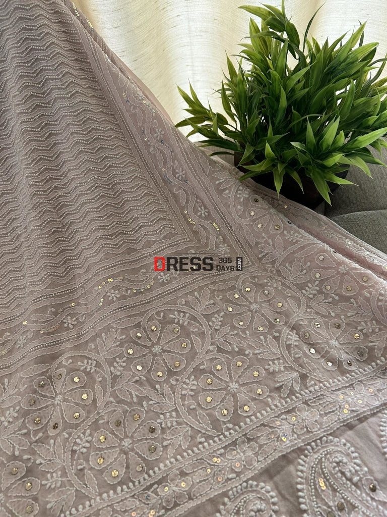 Powder Pink Pearl & Mukaish Chikankari Dupatta