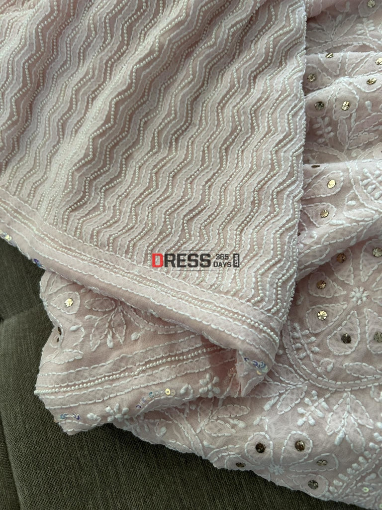 Powder Pink Pearl & Mukaish Chikankari Dupatta