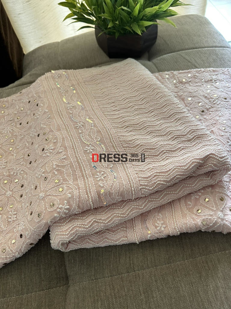 Powder Pink Pearl & Mukaish Chikankari Dupatta