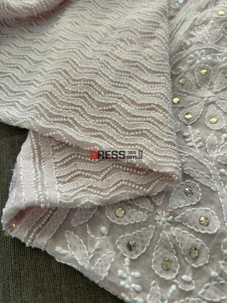 Powder Pink Pearl & Mukaish Chikankari Dupatta