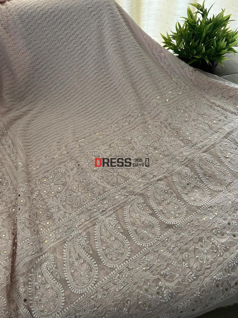 Powder Pink Pearl & Mukaish Chikankari Dupatta