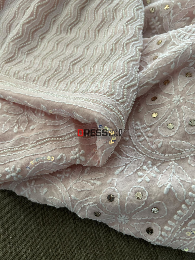 Powder Pink Pearl & Mukaish Chikankari Dupatta