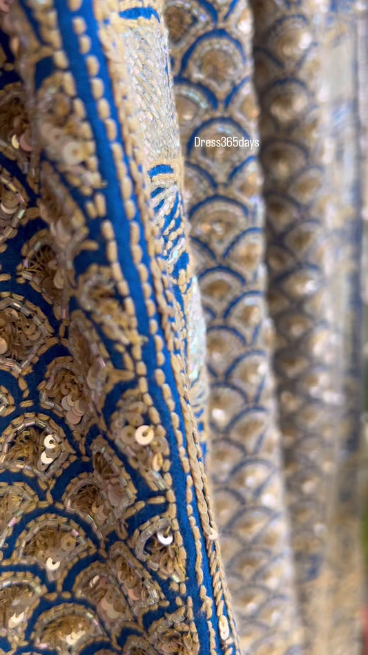Royal Blue Masterpiece Cut Dana Sequin Chikankari Suit (Kurta & Dupatta)