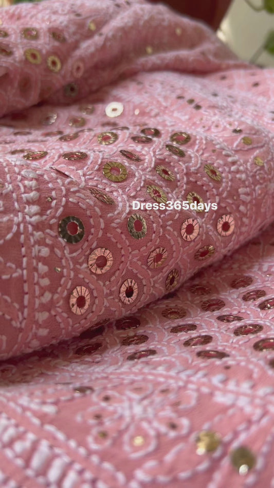 Peach Ring Mukaish Chikankari Saree