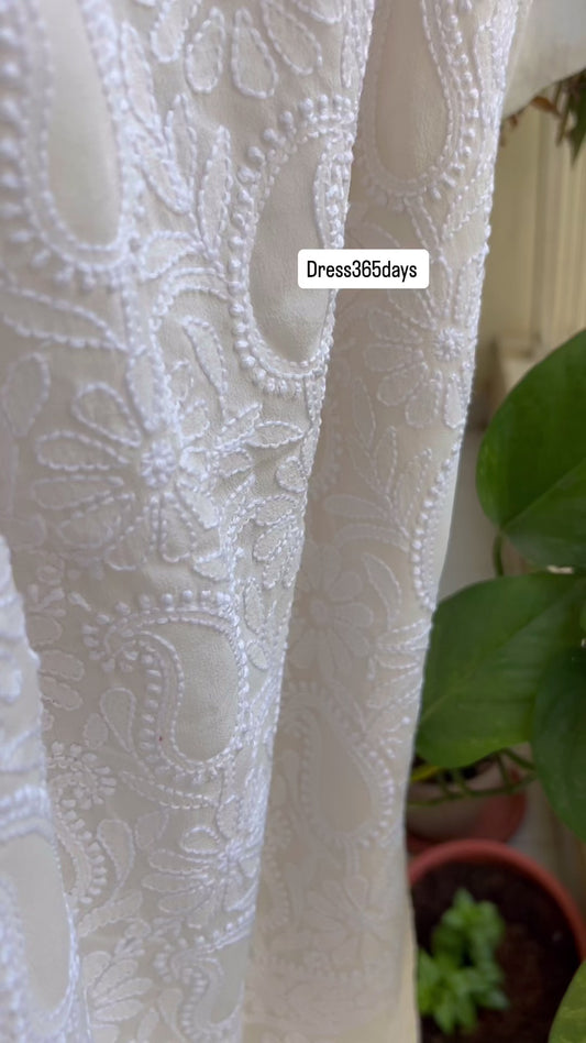Ivory White Pure Georgette Chikankari Suit (Kurta & Dupatta)