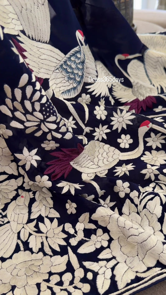Pre Order Heirloom Navy Parsi Gara Dupatta