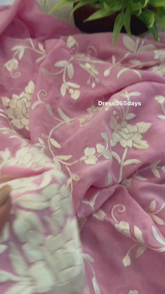 Pink & Ivory Parsi Gara Kurti Fabric (Only Kurti)