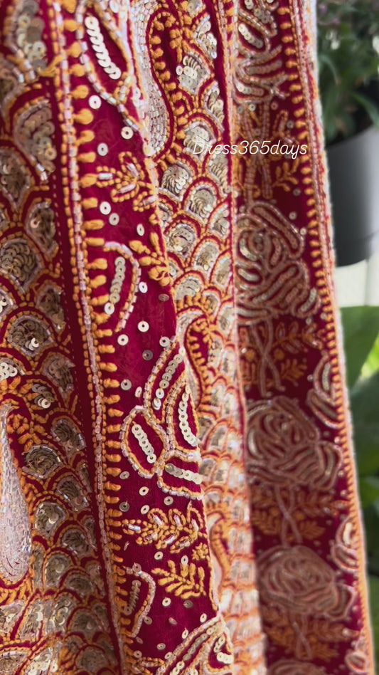 Masterpiece Red Cut Dana & Sequins Work Chikankari Anarkali Suit