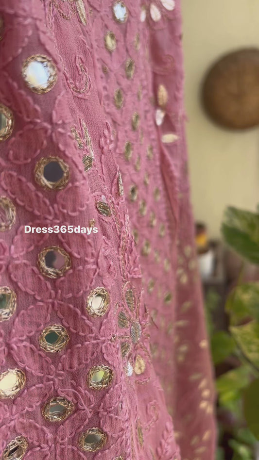 Taupe Gota Patti & Mirror Work Lucknowi Anarkali