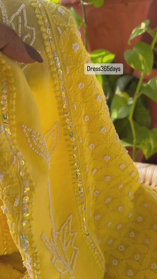 Yellow Pearl Chikankari Anarkali (Anarkali & Dupatta)