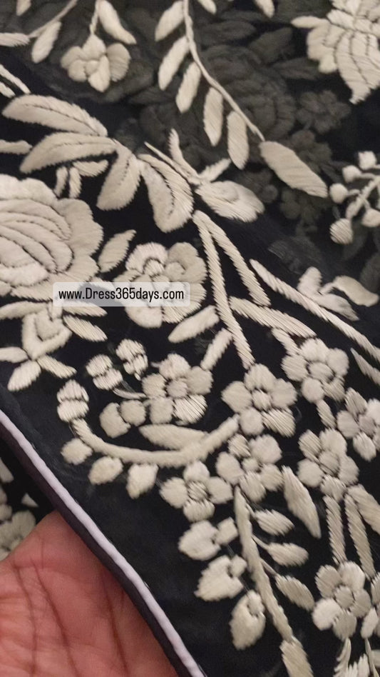 Designer Black Ivory Parsi Gara Dupatta