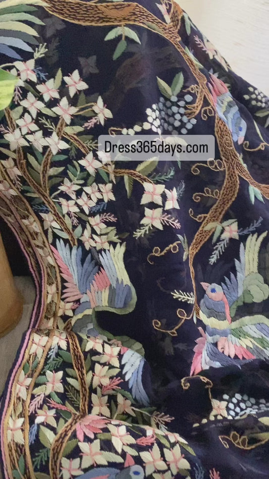 Designer Midnight Blue Parsi Gara Saree