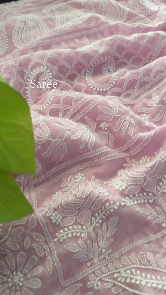 Pink Lucknowi Chikankari Saree