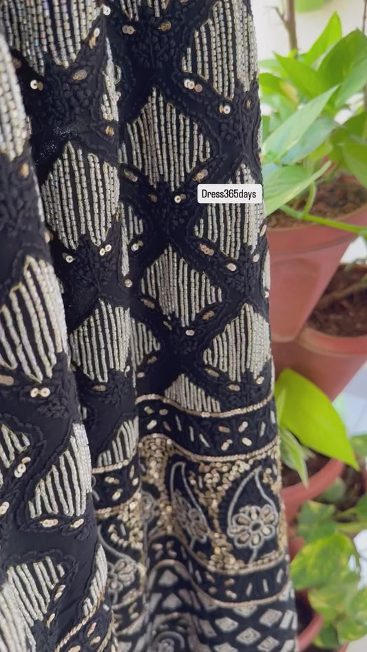 Black Sequins & Cut Dana Chikankari Suit (Kurta Dupatta)