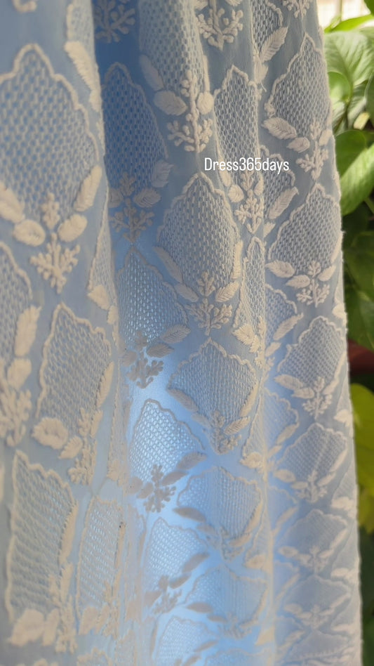 Exclusive Powder Blue Hand Jaali Chikankari Suit
