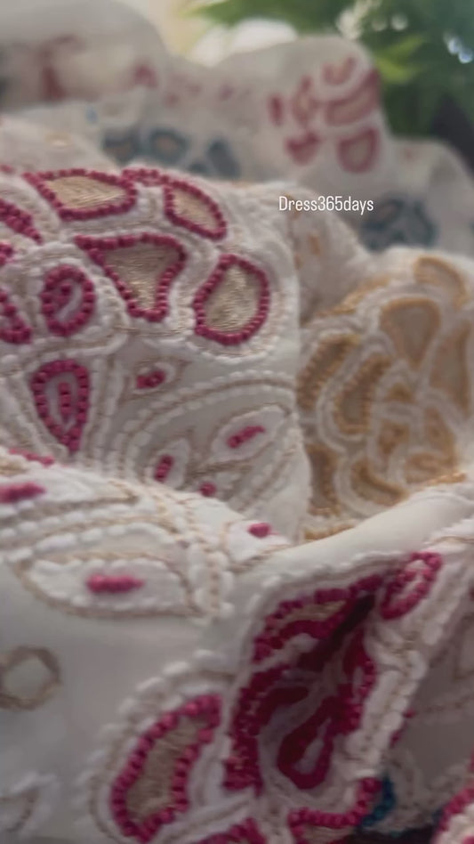 Hand Embroidered Multicolour Pearls Chikankari Suit