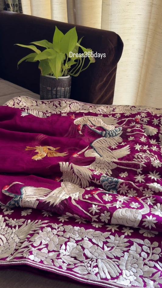Designer Burgundy Parsi Gara Dupatta