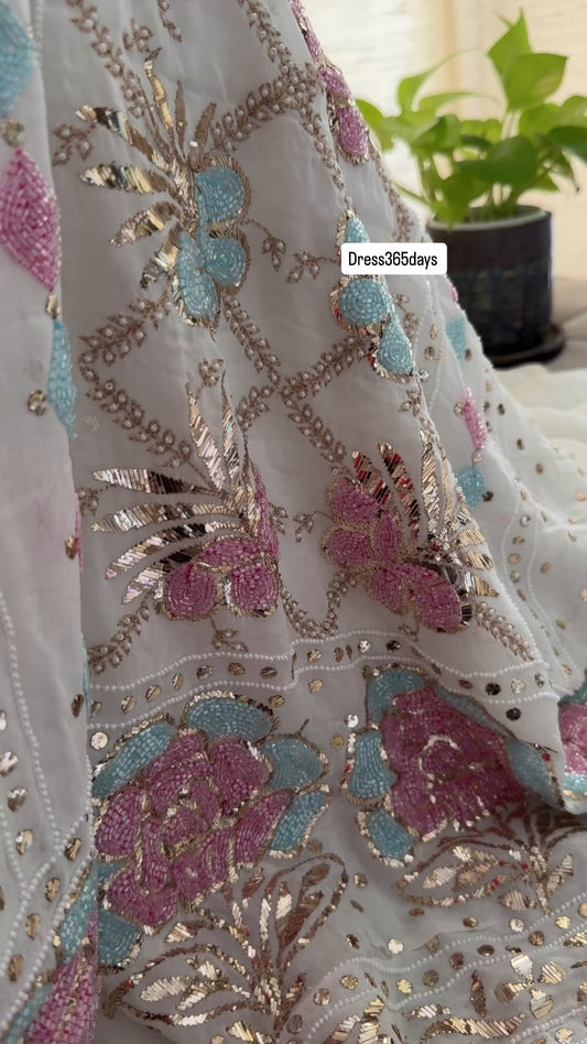 Designer Party Wear Cut Dana Mukaish Kurta Dupatta Set (Viscose Georgette)