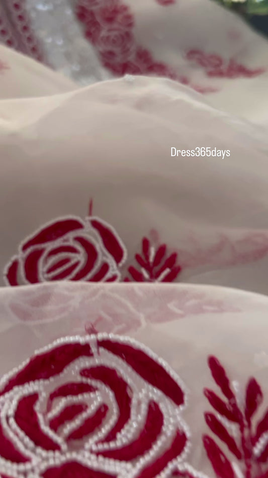 Exclusive Organza Pearl Chikankari Suit