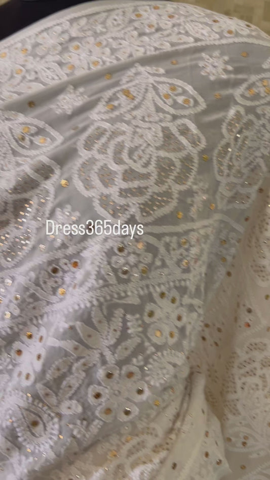 Ivory White Mukaish Chikankari Saree