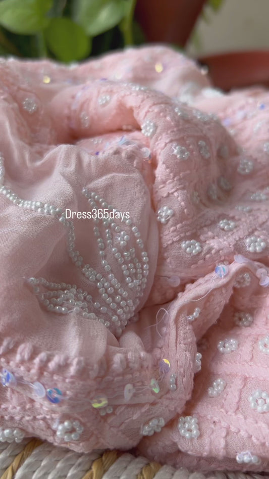 Pastel Pink Pearl Chikankari Anarkali (Anarkali & Dupatta)