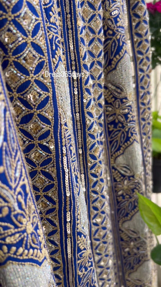 Royal Blue Masterpiece Cut Dana Sequin Chikankari Suit (Kurta & Dupatta)