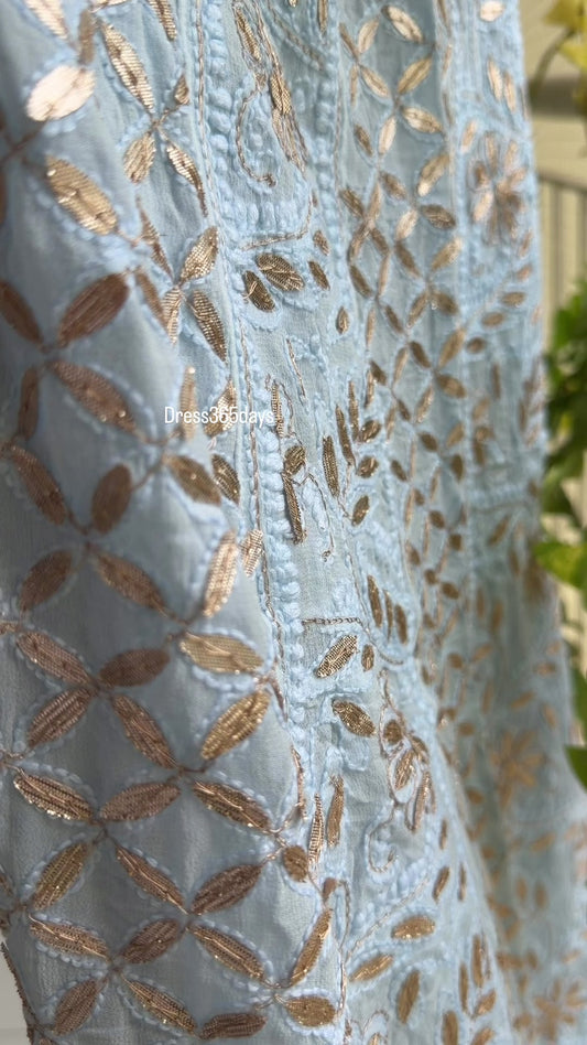 Powder Blue Gota Patti Chikankari Anarkali Suit (Anarkali And Dupatta)