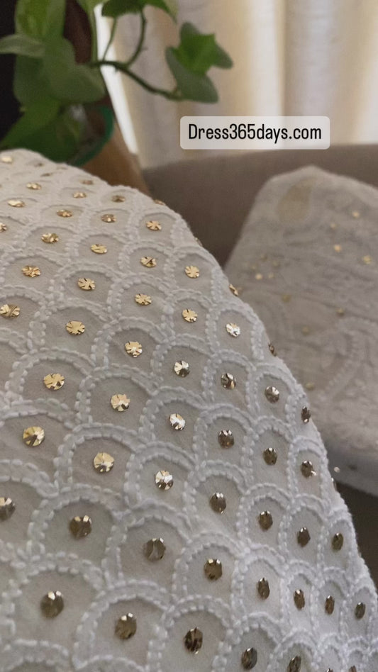 Ivory White Lucknowi Chikankari Mukaish Lehenga Set