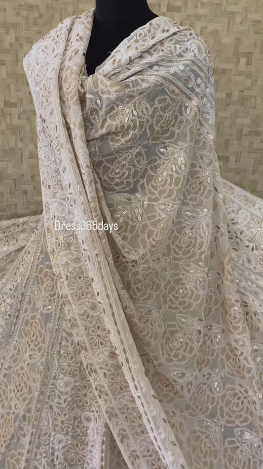 Ivory White Gota Patti Lucknowi Lehenga Set