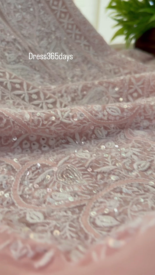 Pastel Pink SuperFine Cut Dana Sequin Chikankari Suit