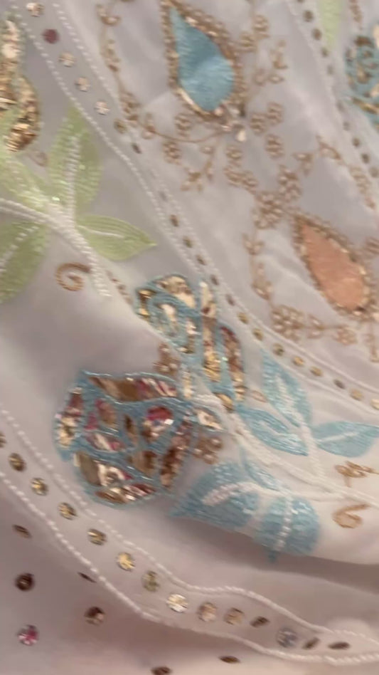 Party Wear Cut Dana Kamdani Kurta Dupatta Set (Viscose Georgette)