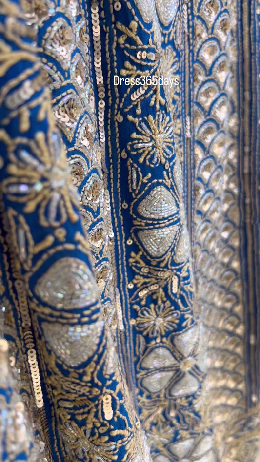 Royal Blue Masterpiece Cut Dana Sequin Chikankari Suit (Kurta & Dupatta)