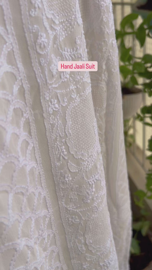 Ivory White Hand Jaali Chikankari Kurta Dupatta set