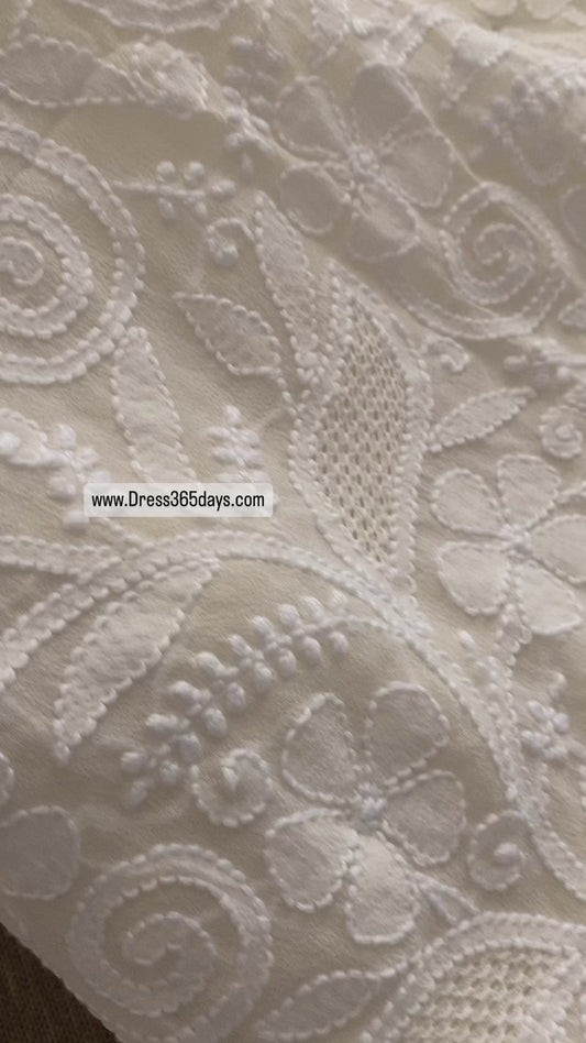 Ivory White Hand Jaali  Chikankari Suit